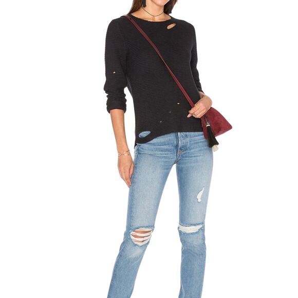 RTA Jules Reinforced Distressed Rib Knit Sweater Womens S Holes Grunge Classy - Picture 7 of 14